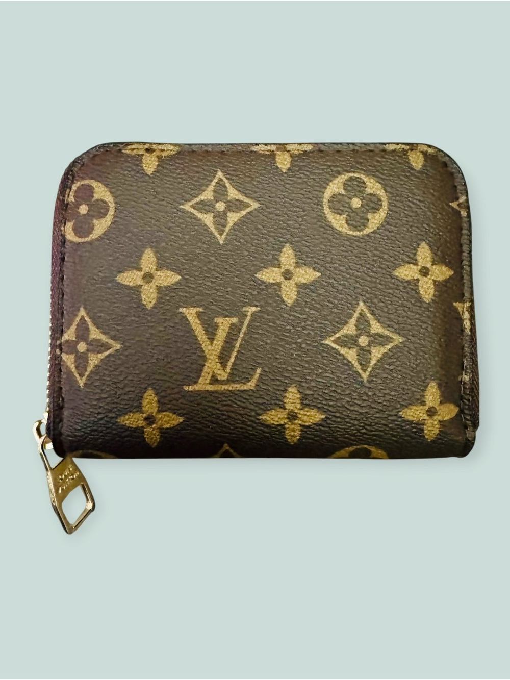 Monogram Zip Card Case Wallet in Brown